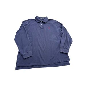 Polo Ralph Lauren Mens XL Navy Blue Long Sleeve Pique Polo Shirt Red Pony Logo